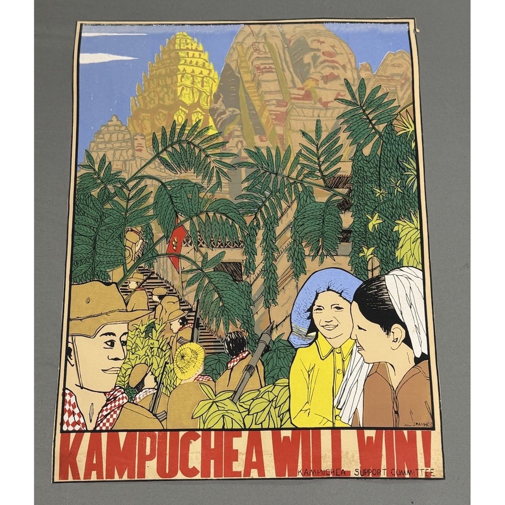 Vintage Kampuchea Will Win Poster Mid-1970s Antiques Roadshow Cambodia Khmer